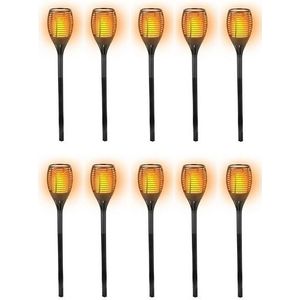 10x Solar LED tuinfakkels zwart 77 cm - Tuinverlichting/tuindecoratie led fakkels