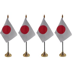 4x stuks japan tafelvlaggetjes 10 x 15 cm met standaard - Landen vlaggen feestartikelen/versiering