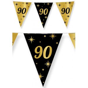 4x stuks leeftijd verjaardag feest vlaggetjes 90 jaar geworden zwart/goud 10 meter