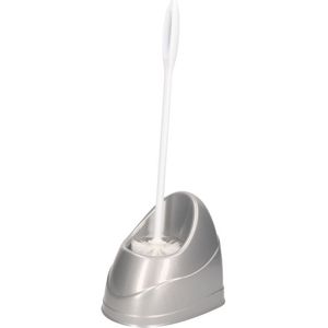 Zilveren toiletborstels/wc borstels met houder - 45,5 x 19,5 cm - Toiletborstelhouders / wc-borstelhouders voor toilet - Schoonmaakartikelen