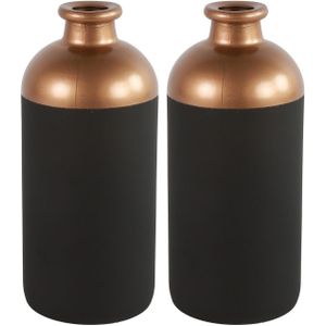 Countryfield Bloemen/Deco vaas - 2x - zwart/koper - glas - 11 x 25 cm