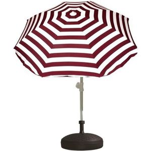 Voordelige set: rood/wit gestreepte parasol en rotan kunststof parasolvoet zwart - diameter parasol 180 cm