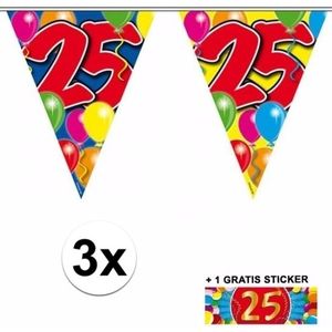 3x vlaggenlijn 25 jaar met gratis sticker
