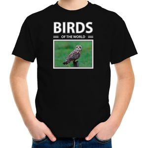 Dieren foto t-shirt Velduil - zwart - kinderen - birds of the world - cadeau shirt uilen liefhebber - kinderkleding / kleding