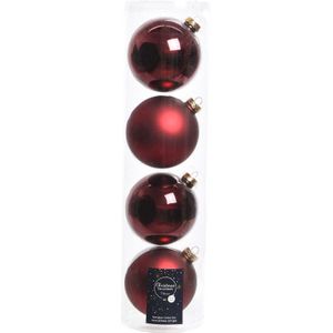 4x Donkerrode glazen kerstballen 10 cm - Mat/matte - Kerstboomversiering donkerrood