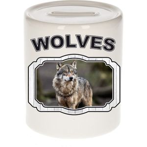 Dieren liefhebber wolf spaarpot  9 cm jongens en meisjes - keramiek - Cadeau spaarpotten wolven liefhebber