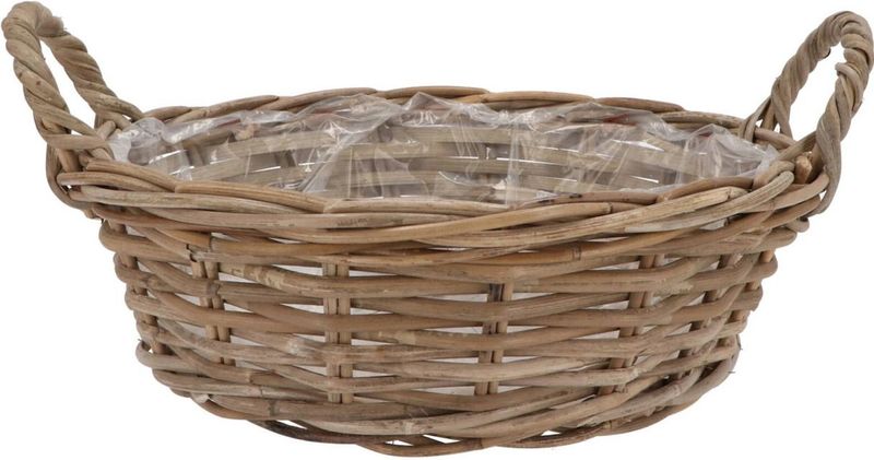 DK Design Plantenmand/aardappelmand tafelmodel - Ivy - met handvatten - rotan - B35 x H13 cm - binnen/buiten