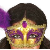 Fiestas Guirca Verkleed oogmasker Venitiaans - paars met veer - volwassenen - Carnaval/gemaskerd bal