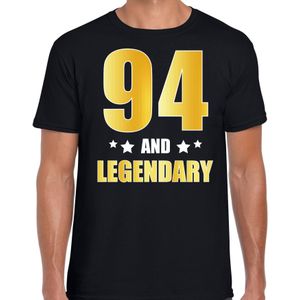 94 and legendary verjaardag cadeau t-shirt / shirt - zwart - gouden en witte letters - voor heren - 94 jaar  / outfit