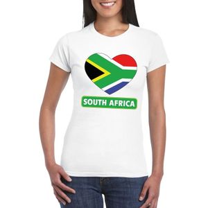 Zuid Afrika t-shirt met Zuid Afrikaanse vlag in hart wit dames