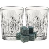 Bormioli Rocco whiskyglazen - set 6x stuks van 390 ml - en 9x whisky ijsblokstenen - Cadeau set