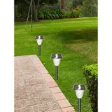 Voordeelset 24x Buiten Led Rvs lantaarn stekers solar verlichting 24 cm - Tuinverlichting - Tuinlampen