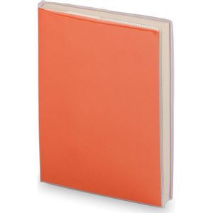Notitieblokje oranje met zachte kaft en plastic hoes 10 x 13 cm - 100x blanco paginas - opschrijfboekjes