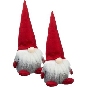 2x stuks pluche gnome/dwerg decoratie poppen/knuffels met rode muts 30 cm - Kerstgnomes/kerstdwergen/kerstkabouters