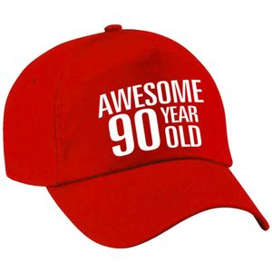 Awesome 90 year old verjaardag pet / cap rood voor dames en heren - baseball cap - verjaardags cadeau - petten / caps