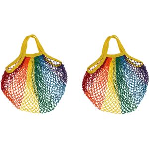 Draagtas - 2x - Pride/regenboog/lhbtiq+ thema kleuren - katoen - 40 x 60 cm