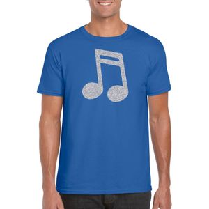 Zilveren muziek noot  / muziek feest t-shirt / kleding - blauw - voor heren - muziek shirts / muziek liefhebber / outfit