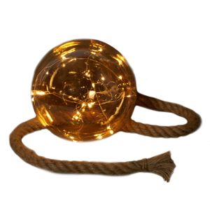 1x stuks verlichte glazen kerstballen aan touw met 15 lampjes goud/warm wit 18 cm - Decoratie kerstballen met licht