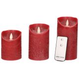 Set van 3 Bordeaux Rode LED Stompkaarsen met Afstandsbediening - Woondecoratie - LED Kaarsen