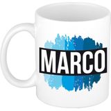 Marco naam cadeau mok / beker met verfstrepen - Cadeau collega/ vaderdag/ verjaardag of als persoonlijke mok werknemers