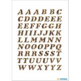 3x Stickervelletjes met 61x stuks plak letters alfabet A tot Z goud/folie 8 mm
