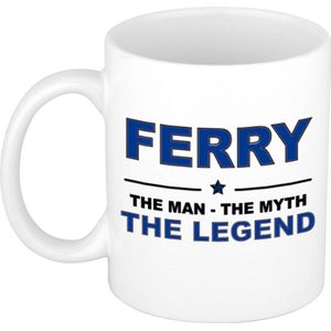 Naam cadeau Ferry - The man, The myth the legend koffie mok / beker 300 ml - naam/namen mokken - Cadeau voor o.a  verjaardag/ vaderdag/ pensioen/ geslaagd/ bedankt