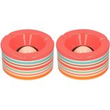 Set van 2x Stuks Terras Asbakken/Stormasbakken Rond Keramiek 14 X 7,5 cm Rood met Streep