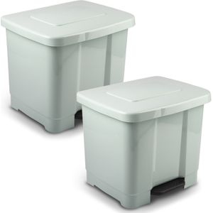2x Stuks dubbele/2-vaks afvalemmer/vuilnisemmer/pedaalemmer 35 liter met deksel en pedaal - Mint - vuilnisbakken/prullenbakken