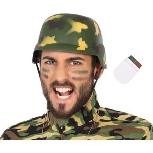 Carnaval verkleed set Army/Leger soldaten helm - met camouflage schmink stift - volwassenen - accessoires set
