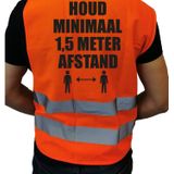 4x stuks houd 1,5 meter afstand pictogram vest / hesje - oranje met reflecterende strepen - volwassenen - veiligheidsvest werkkleding - RIVM regels/richtlijnen - flatten the curve / stay safe