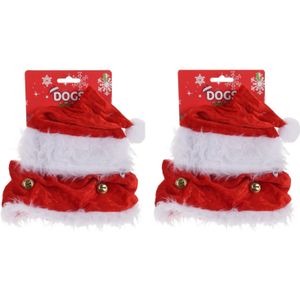 Set van 2x stuks kerstkleding voor honden kerstmuts met halsband - Kerst hondenkleding