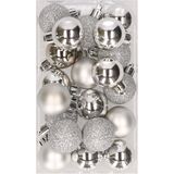 20x stuks kunststof kerstballen zilver 3 cm mat/glans/glitter - Kerstversiering