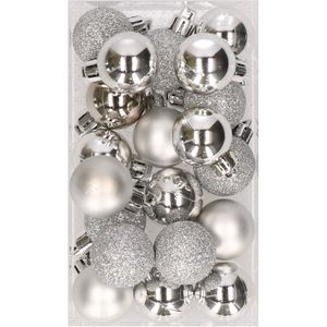 20x stuks kunststof kerstballen zilver 3 cm mat/glans/glitter - Kerstversiering