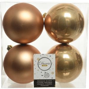 16x Camel bruine kunststof kerstballen 10 cm - Mat/glans - Onbreekbare plastic kerstballen - Kerstboomversiering camel bruin