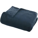 Fleece deken/plaid donkerblauw 125 x 150 cm en een warmwater kruik 2 liter
