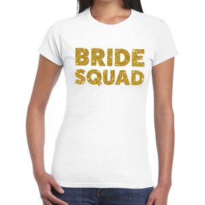 Bride Squad gouden glitter tekst t-shirt wit dames - dames shirt Bride Squad - Vrijgezellenfeest kleding