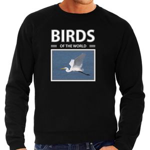 Dieren foto sweater zilverreiger - zwart - heren - birds of the world - cadeau trui zilvereigers vogel liefhebber