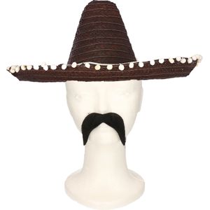 Carnaval verkleed set Gringo - Mexicaanse sombrero hoed - zwart - met Western thema plaksnor zwart