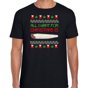 Bellatio Decorations foute kersttrui t-shirt heren - All I want for Christmas is wiet - zwart -joint
