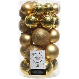 60x Gouden kunststof kerstballen 4 - 5 - 6 cm - Mat/glans/glitter - Onbreekbare plastic kerstballen - Kerstboomversiering goud