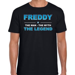 Naam cadeau Freddy - The man, The myth the legend t-shirt  zwart voor heren - Cadeau shirt voor o.a verjaardag/ vaderdag/ pensioen/ geslaagd/ bedankt