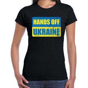 Hands off Ukraine t-shirt zwart dames - Oekraine protest/ demonstratie shirt met Oekraiense vlag