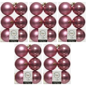 30x Oud roze kunststof kerstballen 8 cm - Mat/glans - Onbreekbare plastic kerstballen - Kerstboomversiering oud roze