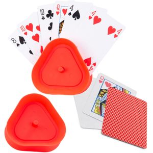 2x Speelkaartenhouders - inclusief 54 speelkaarten rood geruit - kunststof - 8,6 x 8,6 x 2,6 cm - Kaarthouders