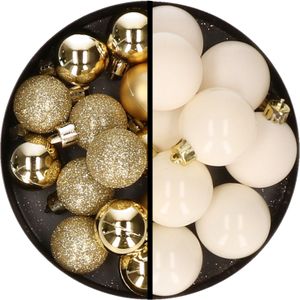 Kerstballen 36x stuks - 3 en 4 cm - goud en wol wit - kunststof