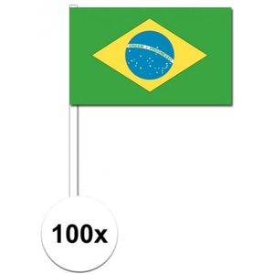 100x Braziliaanse zwaaivlaggetjes 12 x 24 cm