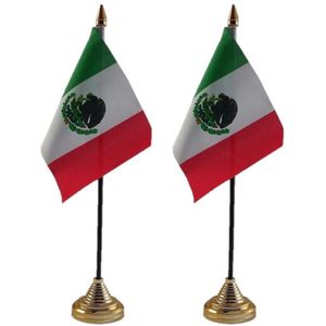 2x stuks mexico tafelvlaggetjes 10 x 15 cm met standaard