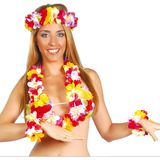 Guirca Hawaii krans/slinger set - 4x - Tropische/zomerse kleuren mix - Hoofd/polsen/hals slingers