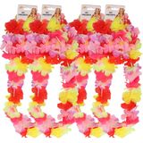 Guirca Hawaii krans/slinger set - 4x - Tropische/zomerse kleuren mix - Hoofd/polsen/hals slingers
