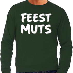 Feest muts sweater / trui groen met witte letters voor heren -  fun tekst truien / grappige sweaters